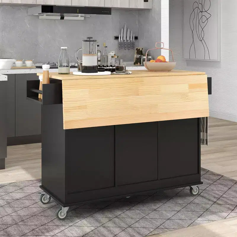 Desserte de cuisine avec plateau en bois et roulettes verrouillables