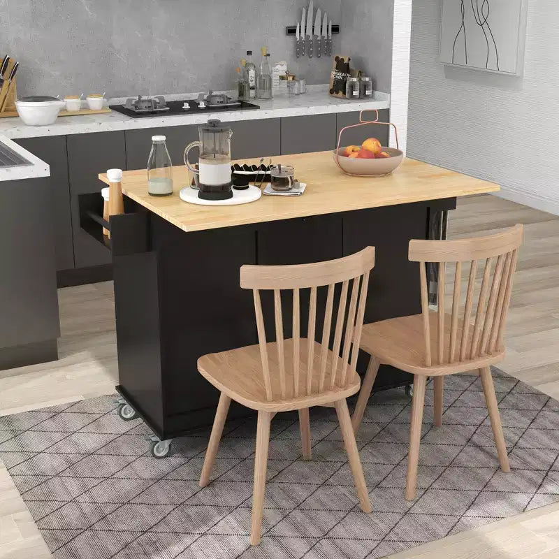 Desserte de cuisine avec plateau en bois et roulettes verrouillables