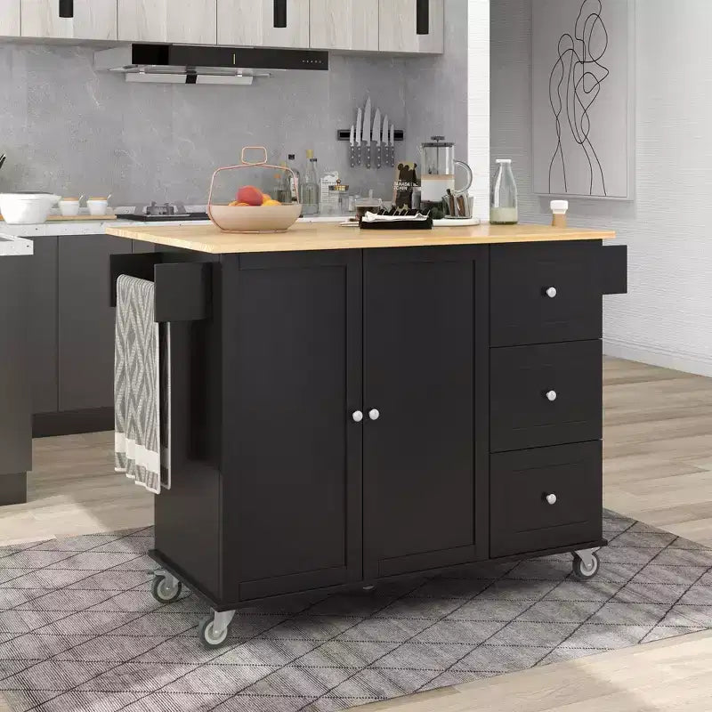 Desserte de cuisine avec plateau en bois et roulettes verrouillables