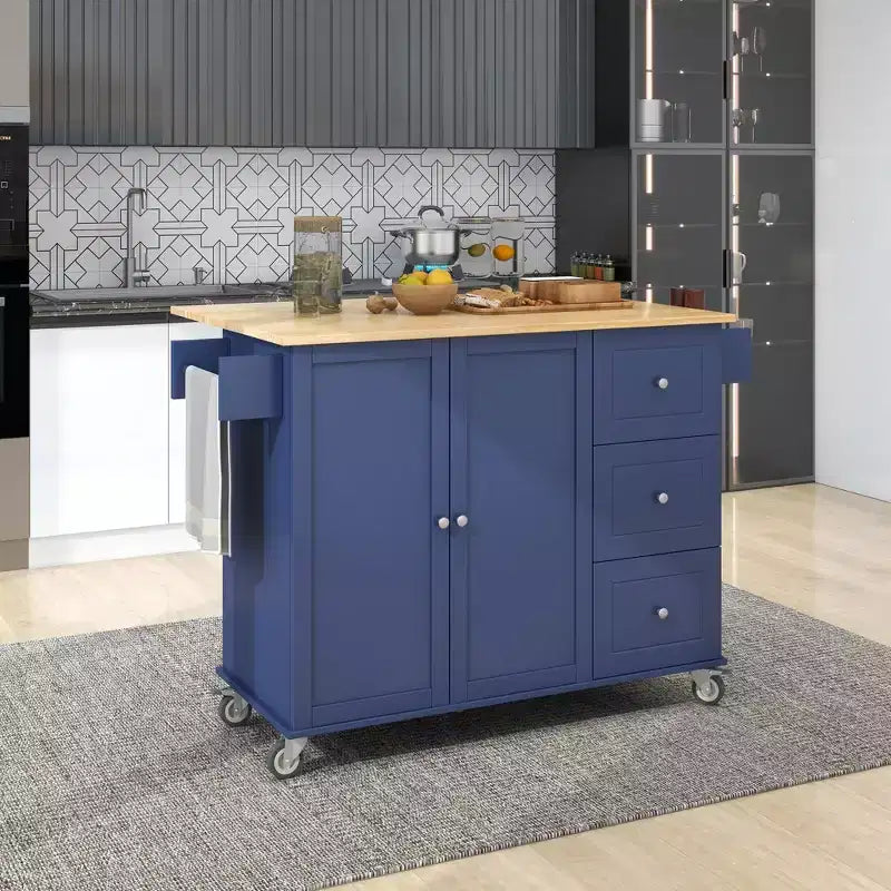 Desserte de cuisine avec plateau en bois et roulettes verrouillables