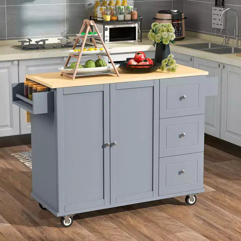 Desserte de cuisine avec plateau en bois et roulettes verrouillables