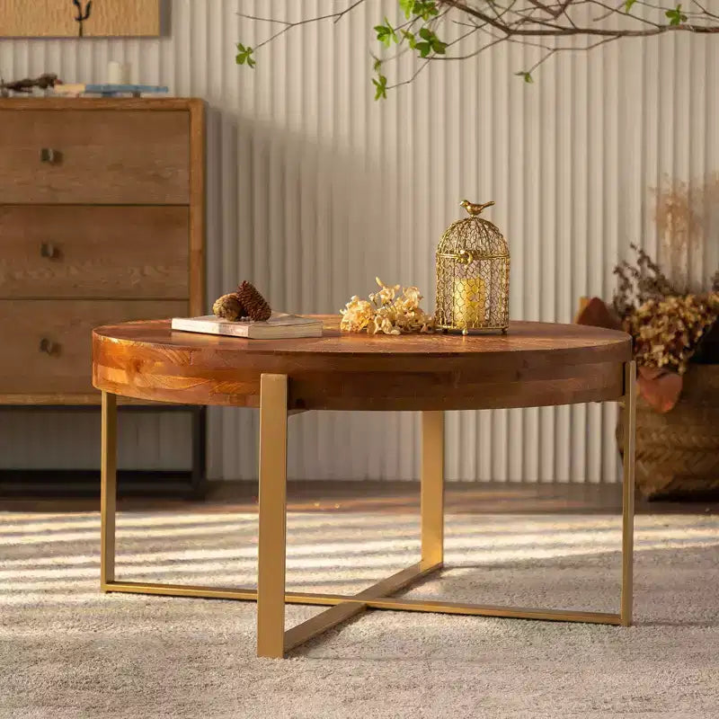 Modern round coffee table, with a metal and wood design, suitable for home, office and decorate.