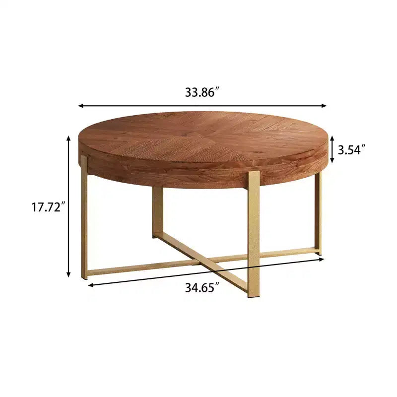 Table basse ronde avec piètement en métal et plateau en bois