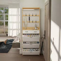 Tall, modern shoe cabinet with 3 flip-top doors, 2 drawers, and 8 hooks freestanding shoe cabinet