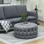 Table basse pouf ronde avec revêtement en velours et capitonnage à boutons