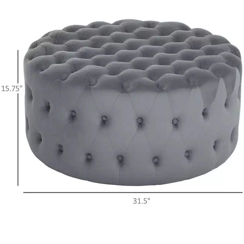 Table basse pouf ronde avec revêtement en velours et capitonnage à boutons