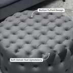 Table basse pouf ronde avec revêtement en velours et capitonnage à boutons