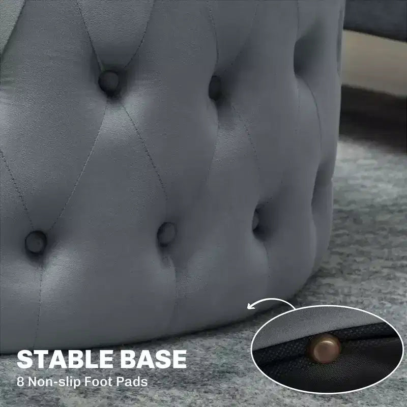 Table basse pouf ronde avec revêtement en velours et capitonnage à boutons