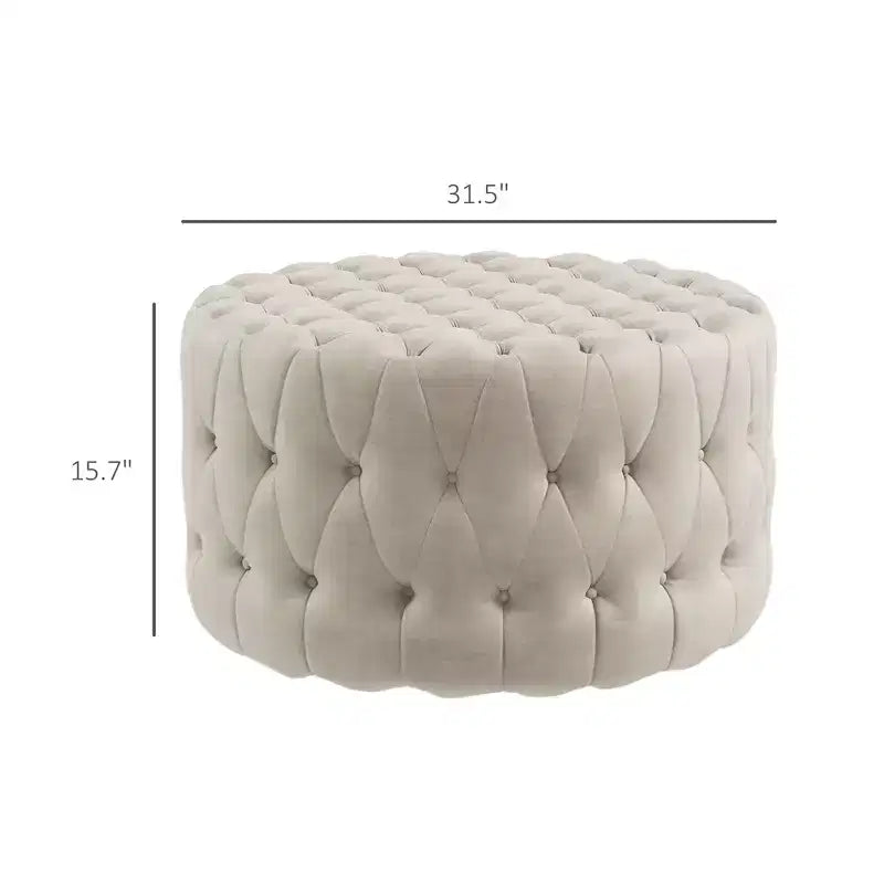 Table basse pouf ronde avec revêtement en velours et capitonnage à boutons