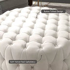 Table basse pouf ronde avec revêtement en velours et capitonnage à boutons