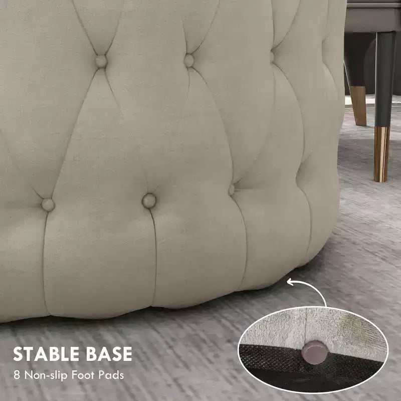 Table basse pouf ronde avec revêtement en velours et capitonnage à boutons