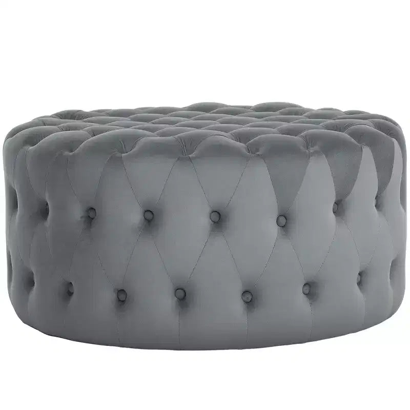 Table basse pouf ronde avec revêtement en velours et capitonnage à boutons