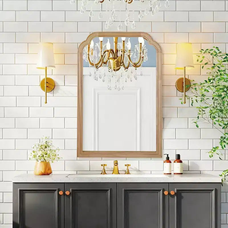 PexFix 20 x 30 Rounded Corner Solid Wood Frame Decorative Mirror Modern Farmhouse Wall Mirror For Bedroom Bathroom Living Room Entryway Natural