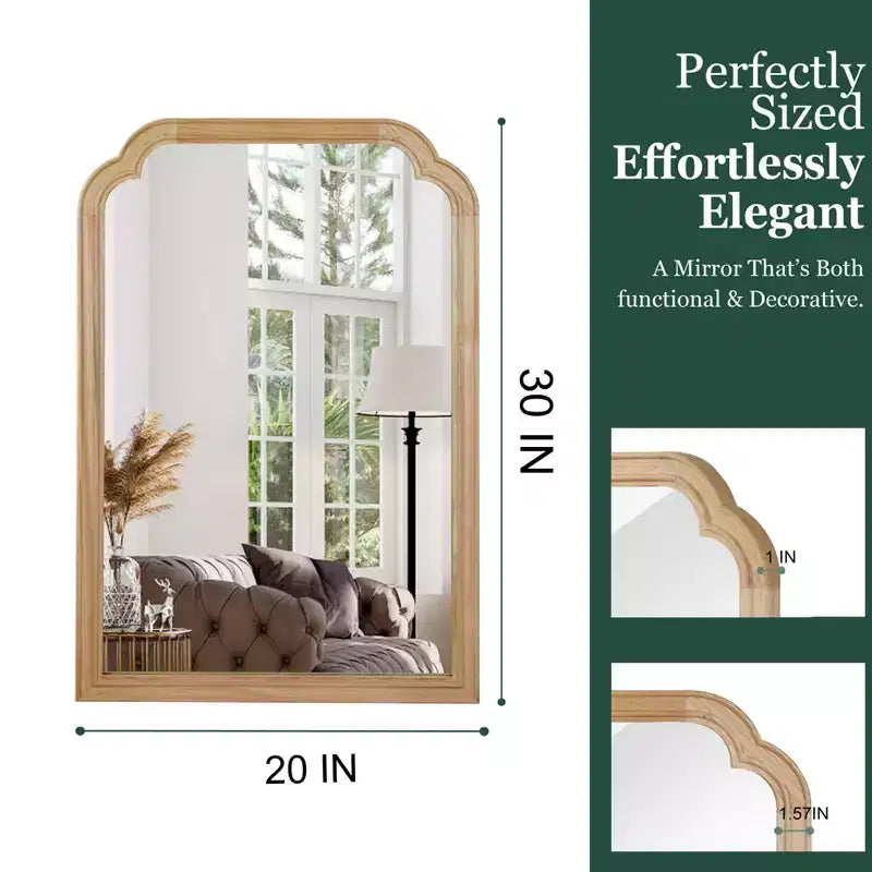 Miroir mural cadre bois massif coins arrondis 20 x 30 – Naturel