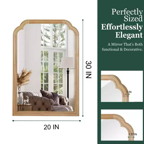 Miroir mural cadre bois massif coins arrondis 20 x 30 – Naturel