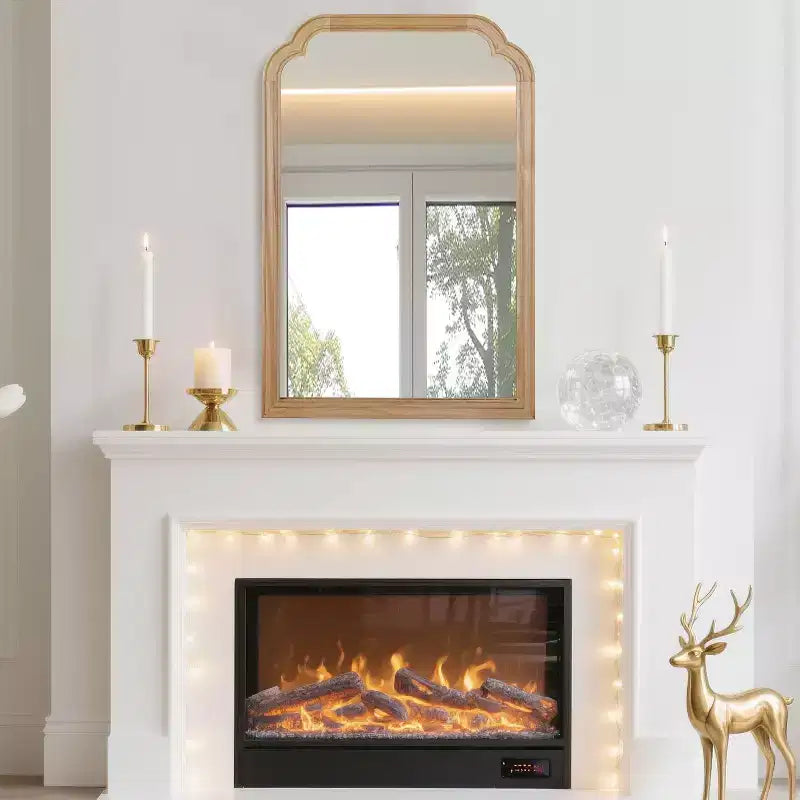 Miroir mural cadre bois massif coins arrondis 20 x 30 – Naturel