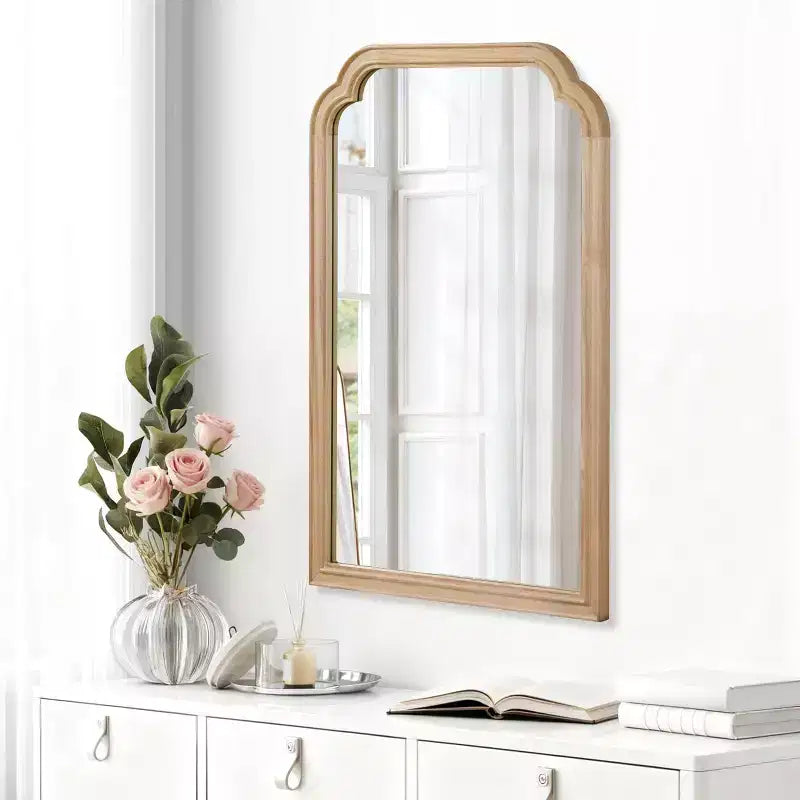 Miroir mural cadre bois massif coins arrondis 20 x 30 – Naturel