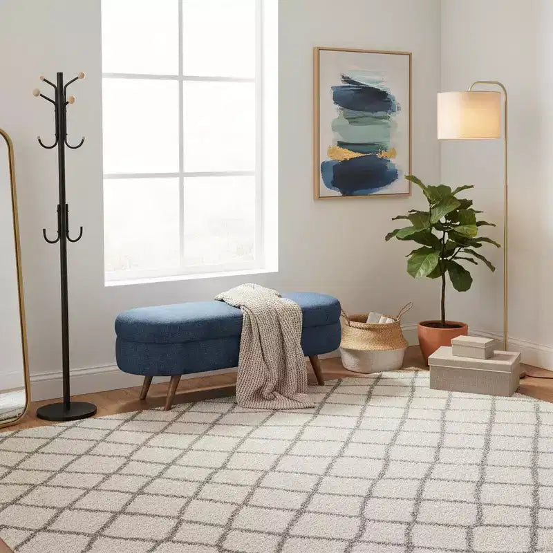 Banc de rangement ovale avec couvercle relevable