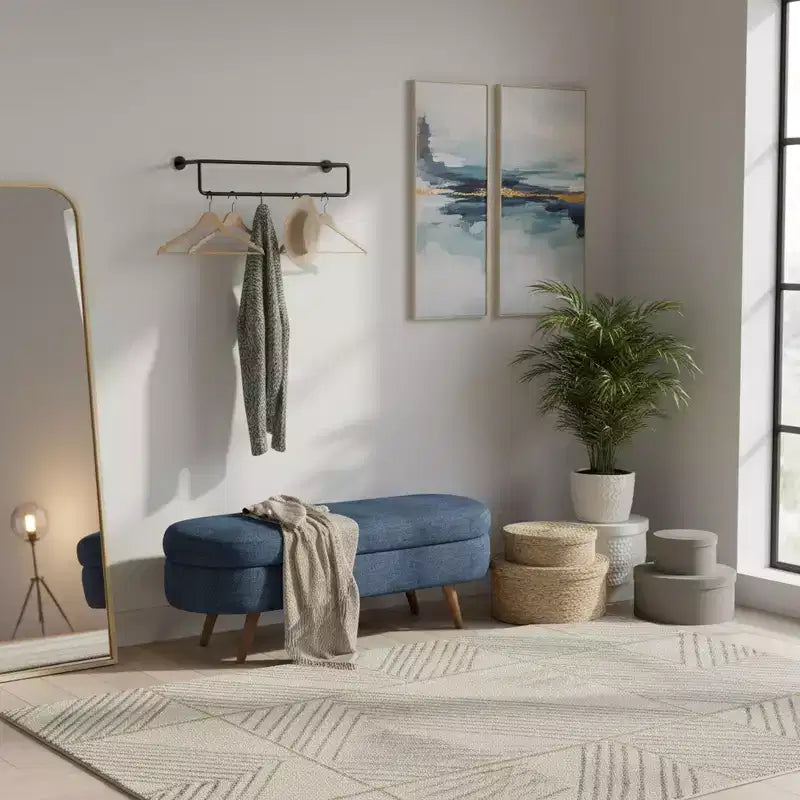 Banc de rangement ovale avec couvercle relevable