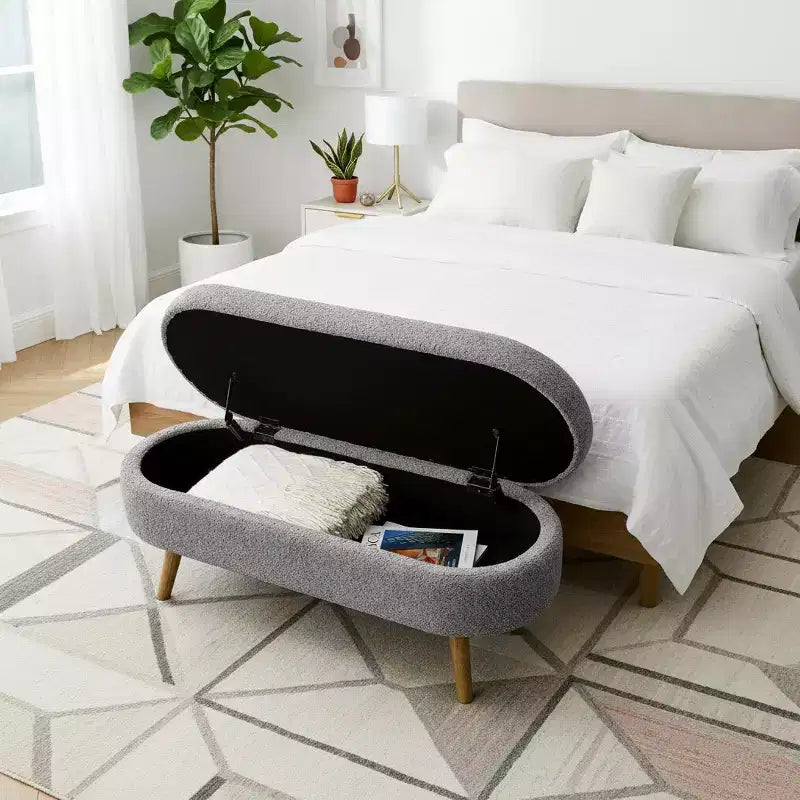 Banc de rangement ovale avec couvercle relevable