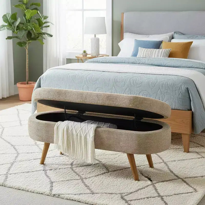 Banc de rangement ovale avec couvercle relevable