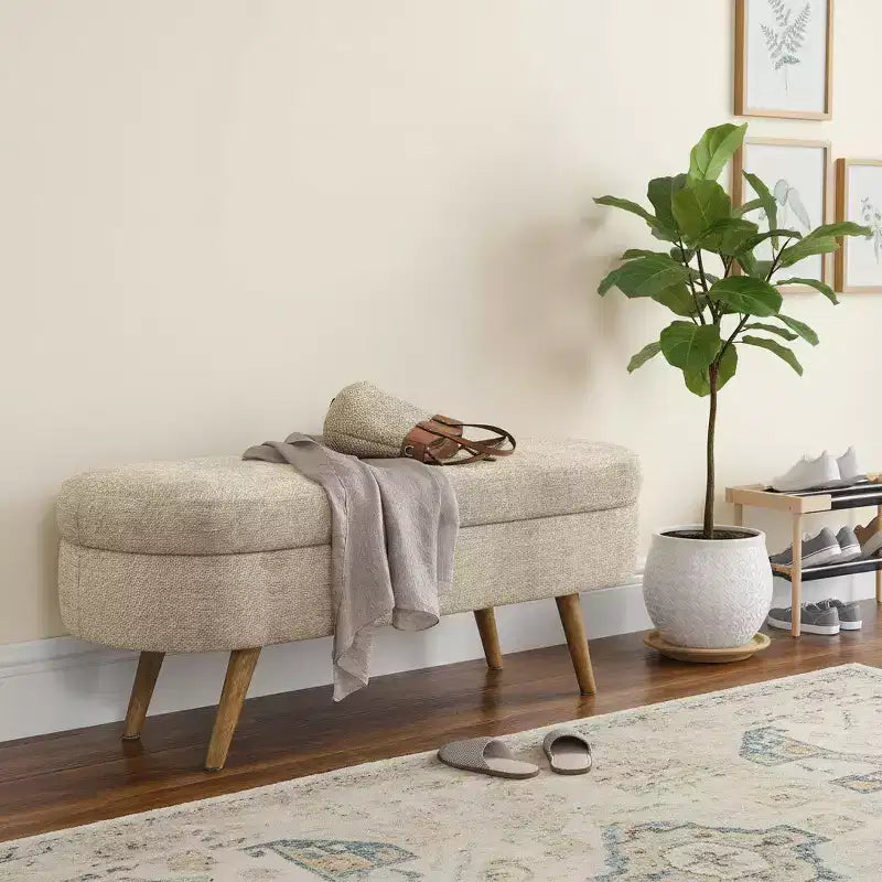 Banc de rangement ovale avec couvercle relevable