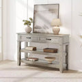 3-Tier Console Table, 47 Retro Entryway Table with 2 Storage Drawers ,Narrow Wooden Sofa Table with Open Shelf for Living Room, Foyer, Hallway