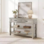 3-Tier Console Table, 47 Retro Entryway Table with 2 Storage Drawers ,Narrow Wooden Sofa Table with Open Shelf for Living Room, Foyer, Hallway