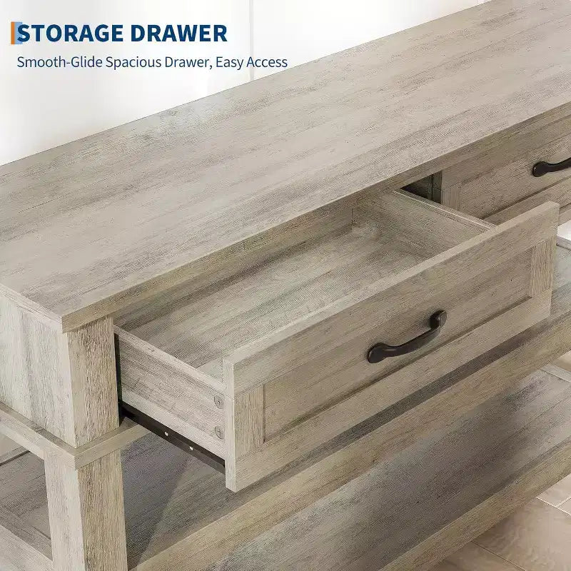 Console 3 niveaux avec 2 tiroirs, Table d'entrée de 119,4 cm avec étagères ouvertes pour salon, foyer, couloir