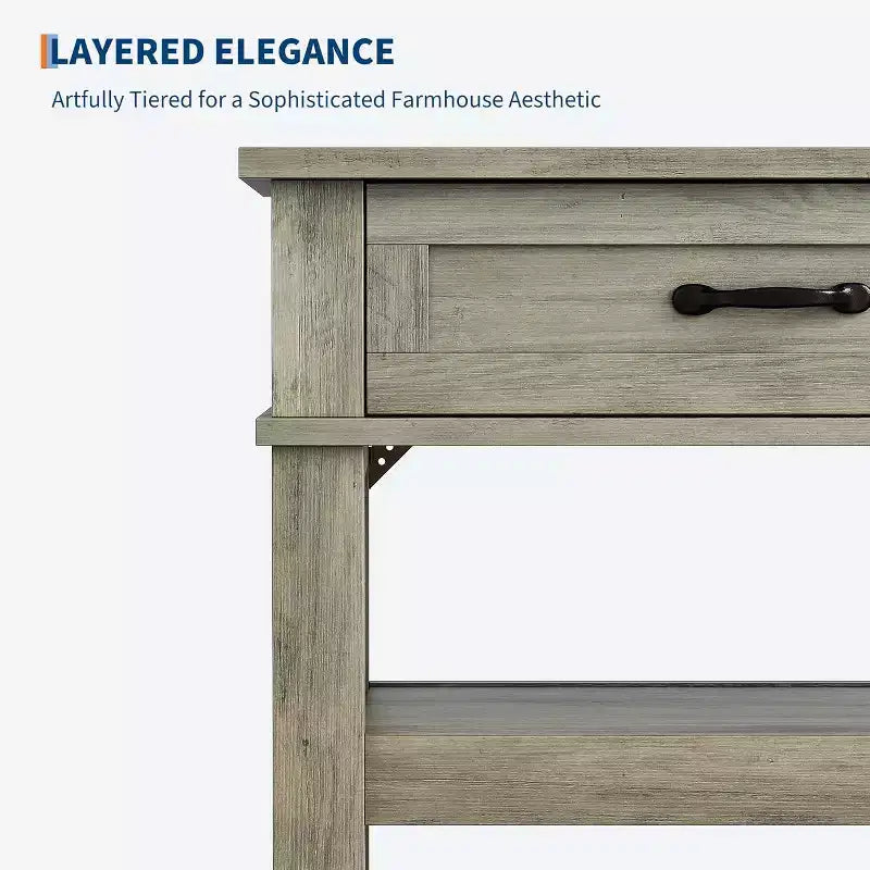 Console 3 niveaux avec 2 tiroirs, Table d'entrée de 119,4 cm avec étagères ouvertes pour salon, foyer, couloir