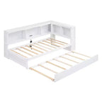 Lit de repos double avec lit gigogne, armoires de rangement et ports USB