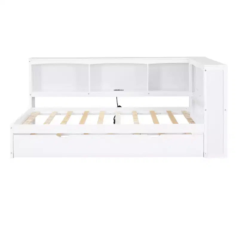Lit de repos double avec lit gigogne, armoires de rangement et ports USB