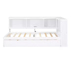 Lit de repos double avec lit gigogne, armoires de rangement et ports USB