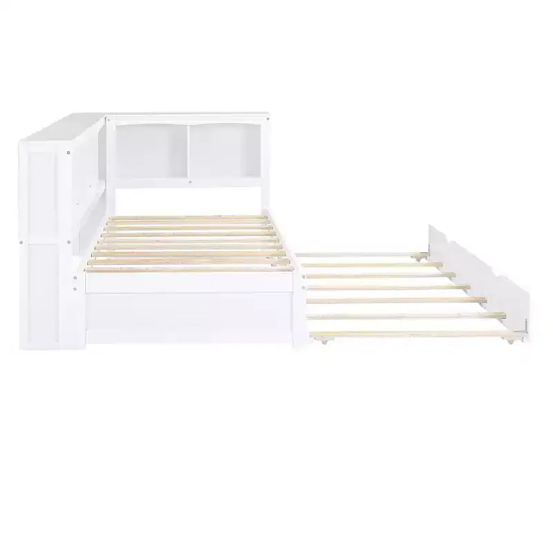Lit de repos double avec lit gigogne, armoires de rangement et ports USB