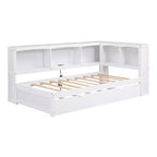 Lit de repos double avec lit gigogne, armoires de rangement et ports USB