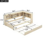 Lit de repos double avec lit gigogne, armoires de rangement et ports USB