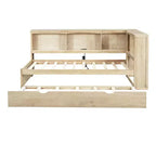 Lit de repos double avec lit gigogne, armoires de rangement et ports USB