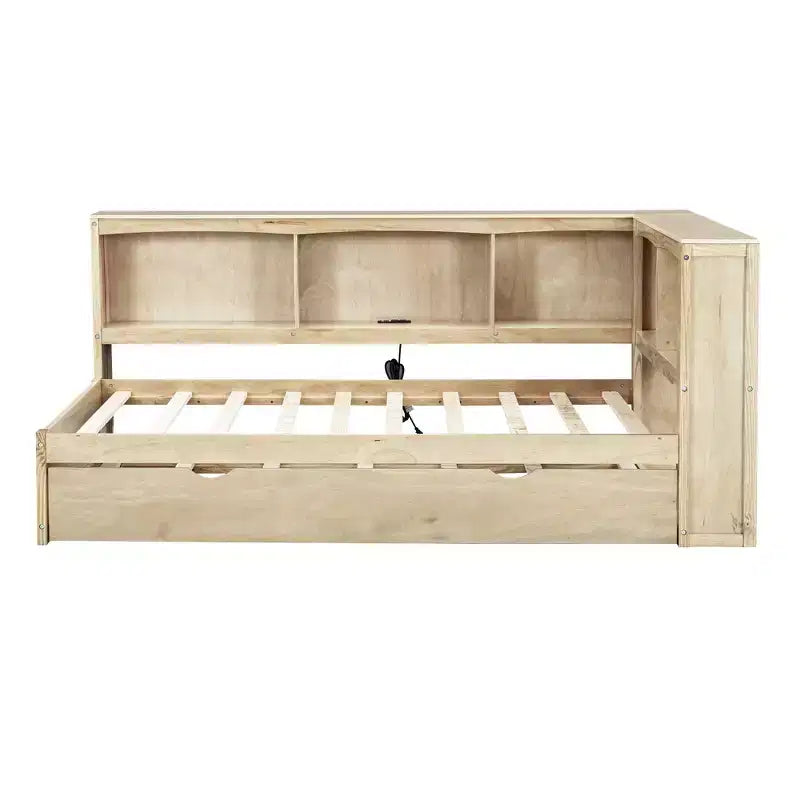 Lit de repos double avec lit gigogne, armoires de rangement et ports USB