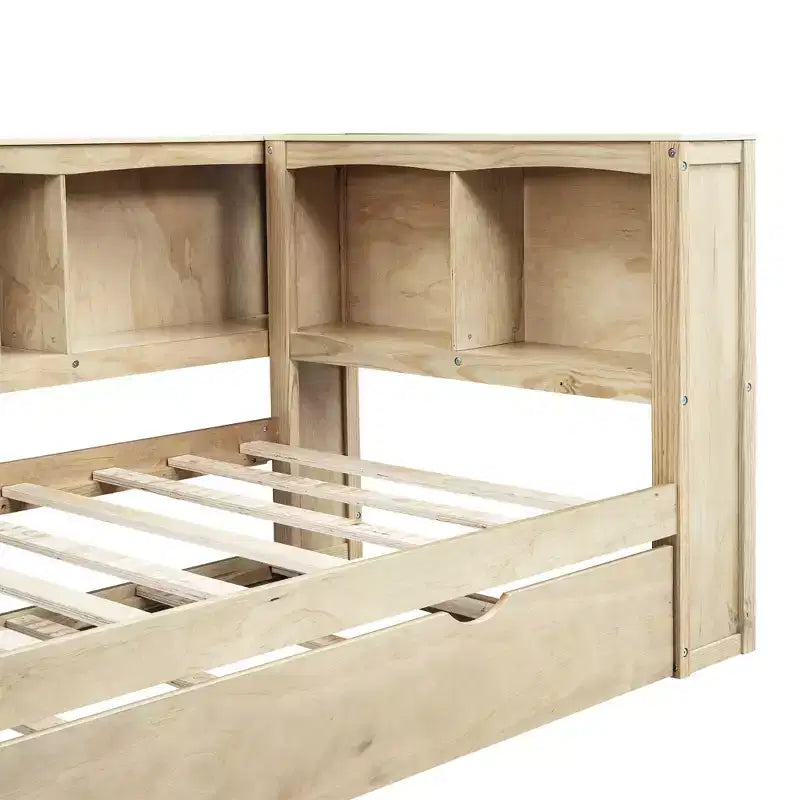 Lit de repos double avec lit gigogne, armoires de rangement et ports USB