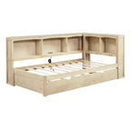 Lit de repos double avec lit gigogne, armoires de rangement et ports USB