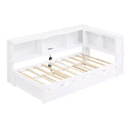 Lit de repos double avec lit gigogne, armoires de rangement et ports USB