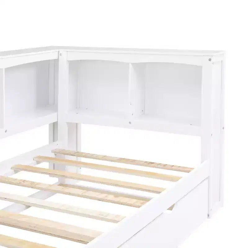 Lit de repos double avec lit gigogne, armoires de rangement et ports USB