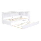 Lit de repos double avec lit gigogne, armoires de rangement et ports USB