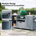 Îlot de cuisine extérieure avec plateau et grille en acier – Chariot de barbecue en bois massif avec armoire de rangement
