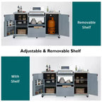 Îlot de cuisine extérieure avec plateau et grille en acier – Chariot de barbecue en bois massif avec armoire de rangement