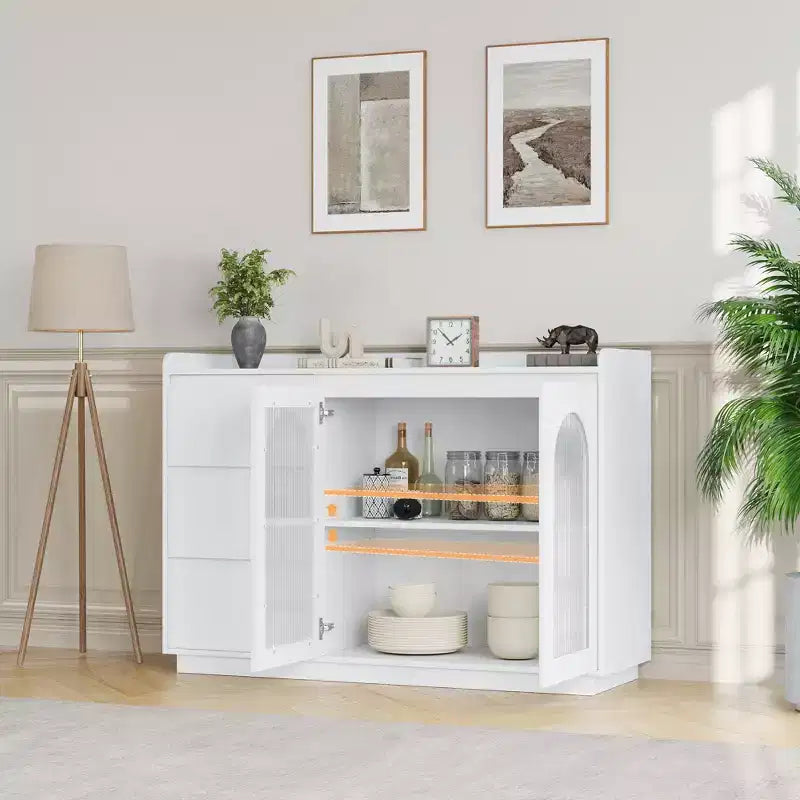 Buffet deux portes avec panneaux en verre arc-en-ciel