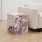 Royal Hampton Accent End Table, Square, White and Brown Faux Stone, 16 Inch