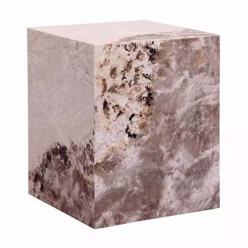 Table d'appoint carrée, effet pierre blanche et marron, 40 cm