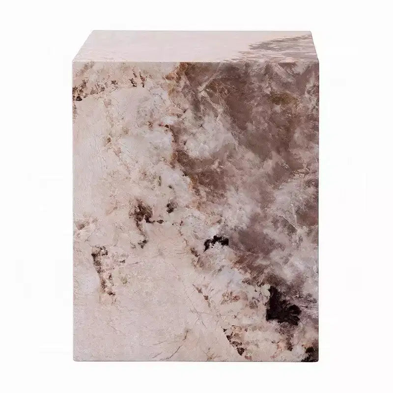Table d'appoint carrée, effet pierre blanche et marron, 40 cm