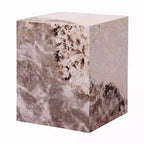 Table d'appoint carrée, effet pierre blanche et marron, 40 cm
